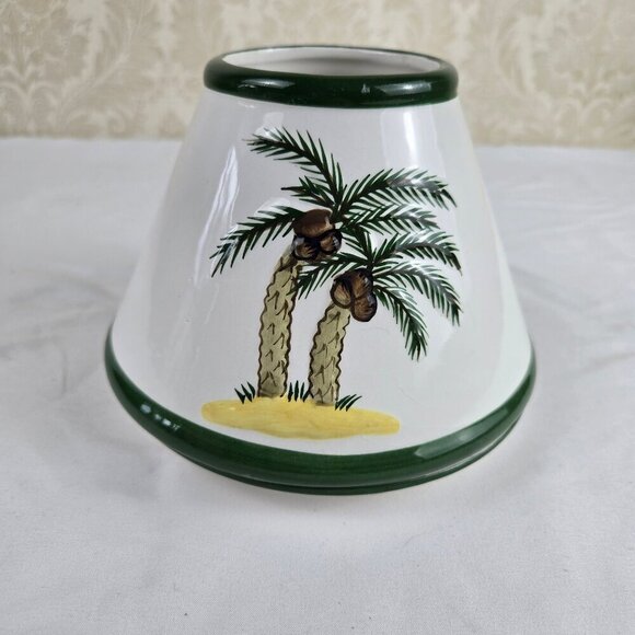 Palm Tree Themed Ceramic Jarred Candle Topper or Shade and Plate - Picture 2 of 13